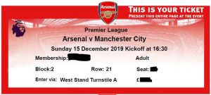 Sample Arsenal eTicket with Seat Info