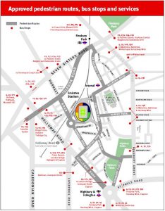 Emirates Stadium - Pedestrian Routes, Bus Stops and Services