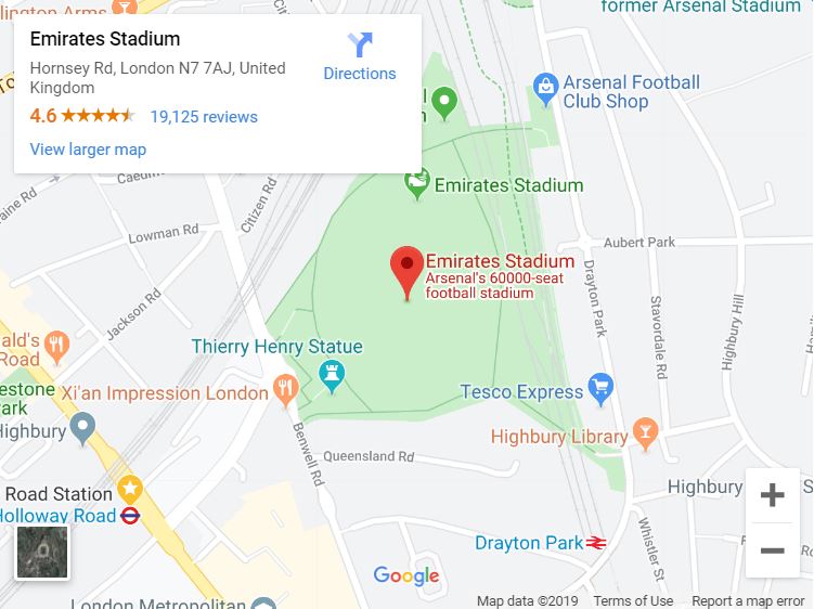 Google Map - Emirates Stadium