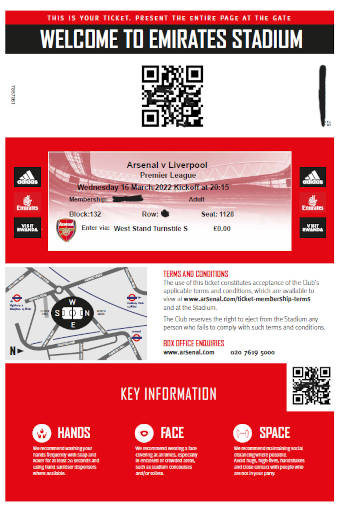 Arsenal Sample Mobile eTicket with QR code