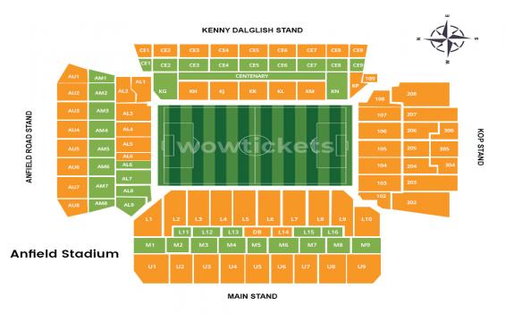 Anfield seating chart – Single Ticket