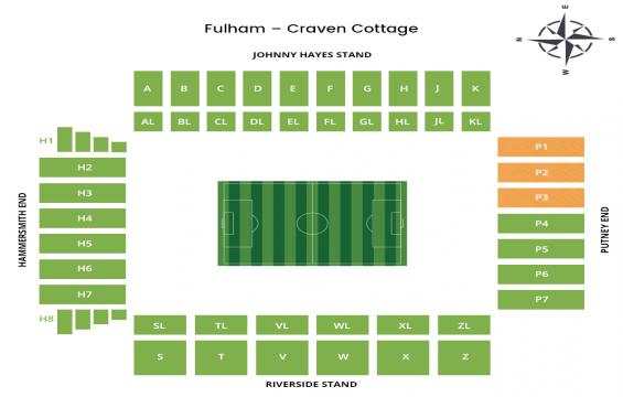 Craven Cottage seating chart – Away Fans Section