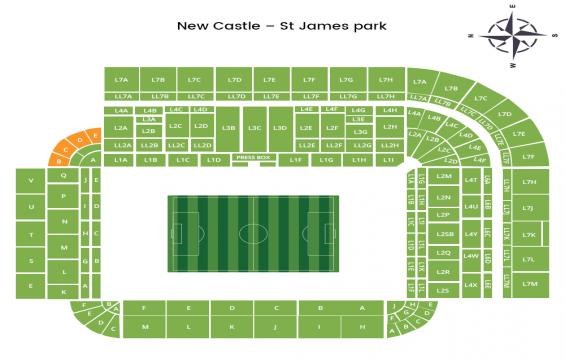St James Park seating chart – Gallowgate Lounge