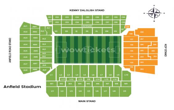 Anfield seating chart – KOP: 3 or 4 Together