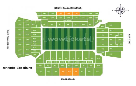 Anfield seating chart – Long Side Central Upper Tier