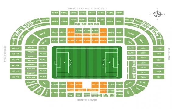 Old Trafford seating chart – Long Side Central Lower Tier: 3 or 4 Together
