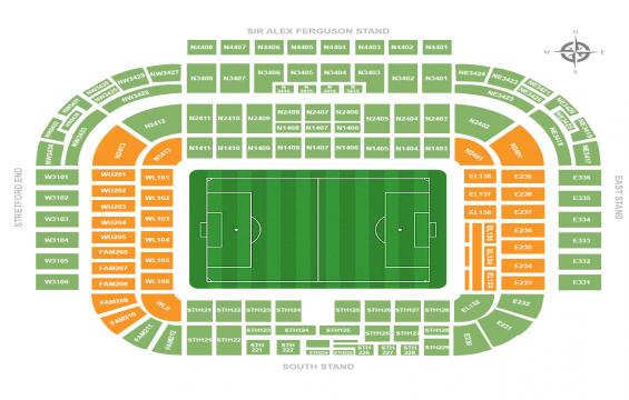 Old Trafford seating chart – Short Side Lower Tier: 3 or 4 Together