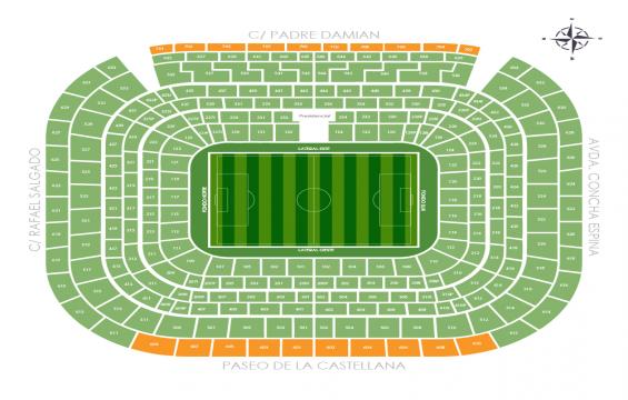 Estadio Santiago Bernabeu seating chart – Long Side Top Tier