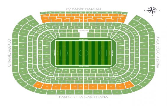 Estadio Santiago Bernabeu seating chart – Long Side Upper Tier: 3 or 4 Together
