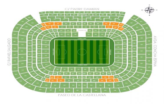 Estadio Santiago Bernabeu seating chart – Long Side Middle Tier: 3 or 4 together