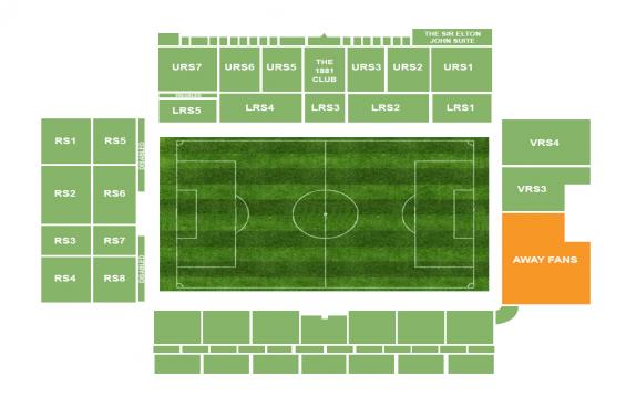 Vicarage Road seating chart – Away Fans Section