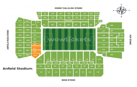 Anfield seating chart – Away Fans Section