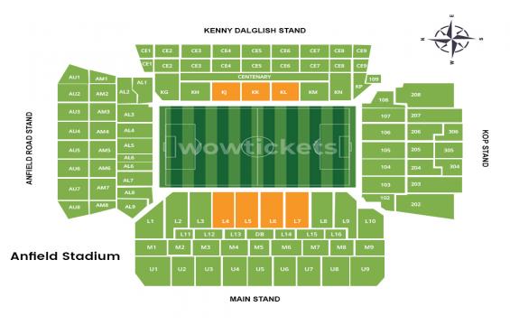 Anfield seating chart – Long Side Central Lower Tier