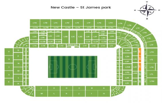 St James Park seating chart – Short Side