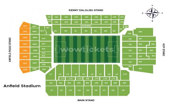 Anfield seating chart – Best Available: 3 or 4 Together