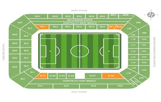 Stamford Bridge seating chart – Long side Lower Tier: 3 or 4 Together