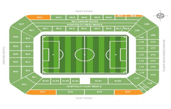 Stamford Bridge seating chart – Long Side Upper Tier: 3 or 4 Together