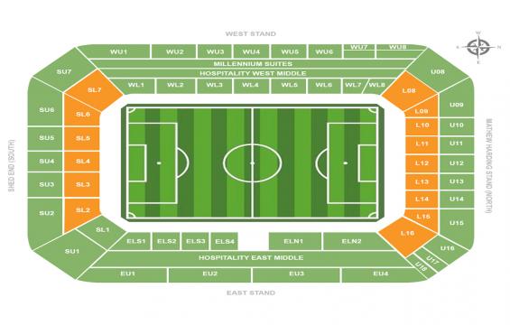 Stamford Bridge seating chart – Short Side Lower Tier: 3 or 4 Together